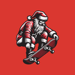 old men white beard santa red clothes play skateboard vector illustration