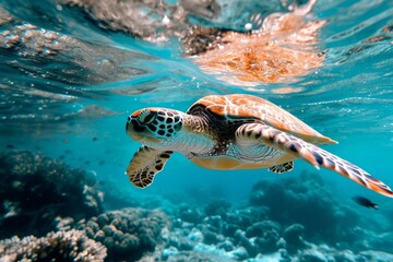 Sea turtle swimming in the ocean