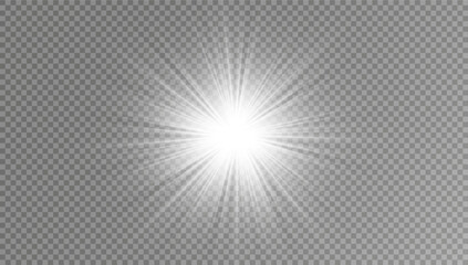 Naklejka premium Bright Star. a set of lighting effects, including glare and explosions. Transparent shining sun, bright flash. Vector sparkles. To center the bright flash. Transparent shining sun, bright flash.