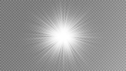 Tapeten Bright Star. a set of lighting effects, including glare and explosions. Transparent shining sun, bright flash. Vector sparkles. To center the bright flash. Transparent shining sun, bright flash. © blagorodez