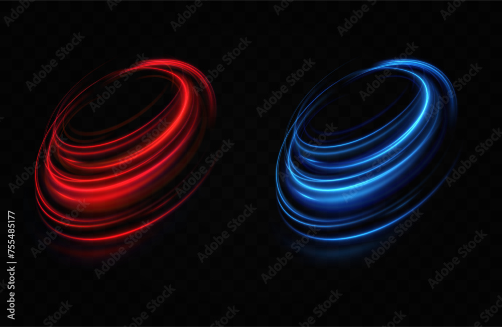 Fototapete Red neon ring. Luminous circle. Glow effect. Round light frame. abstract light lines of motion and speed.Abstract light lines of motion and speed. 