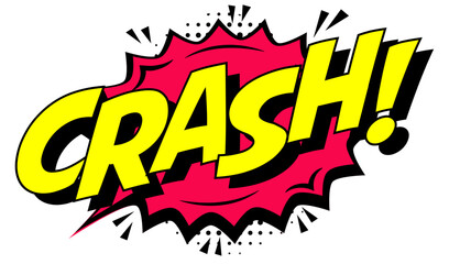 CRASH comic text colorful style with a vibrant burst backdrop, conveying dynamic action and energy