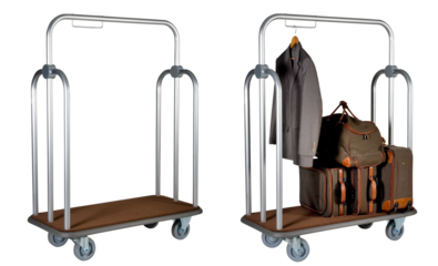 Metal hotel trolley empty and with Luggage isolated on white with clipping path