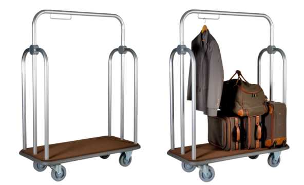 Metal hotel trolley empty and with Luggage isolated on white with clipping path