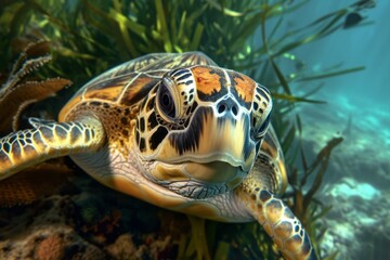Sea turtle swimming in the ocean