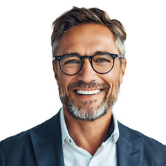 Happy smiling middle aged business man isolated on transparent background.