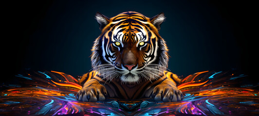 An animal with the body of a tiger and the head of an garuda, ai generative