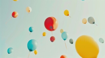 Balloons soar into a clear blue sky, symbolizing joy, freedom, and celebration
