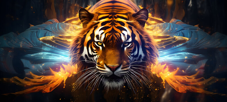 An animal with the body of a tiger and the head of an garuda, ai generative
