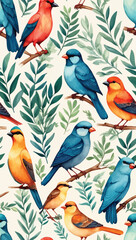 Obraz premium Tropical leaves, flowers frangipani, birds of paradise, palm trees and flowers bird, parrot abstract and watercolor colors seamless realistic vector image,