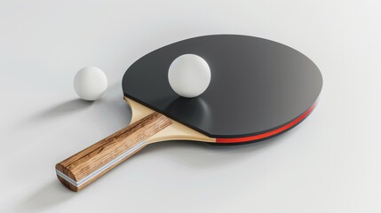 Modern Table Tennis Paddle and Ball on White