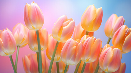 A bouquet of beautiful tulip flowers on a colored back