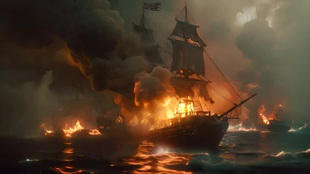 Pirate ship in a ferocious sea battle,generative ai