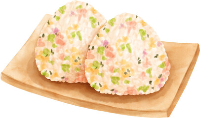 Watercolor Japanese Rice Balls