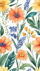 Beautiful seamless vector floral pattern, spring summer background with tropical flowers, palm leaves, jungle leaf, hibiscus, bird of paradise flower. Exotic wallpaper, Hawaiian style and watercolour 