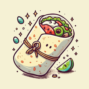 PrintHand drawn burrito cartoon illustration