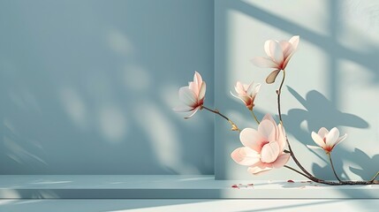 Pink Magnolias Illuminated Minimalist 3D Rendering for Chic Events