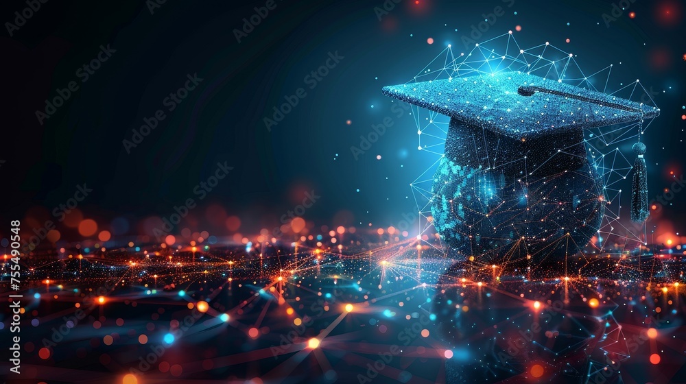 Fototapete polygonal abstract isolated on dark background. e-learning distance course on planet earth. low poly