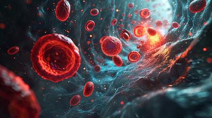 Background of blood cells: leukocytes and erythrocytes - obrazy, fototapety, plakaty