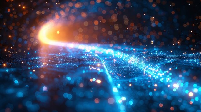 Illustration of a digital path on a blue background. Concept of business achieving goals using a futuristic polygonal style.