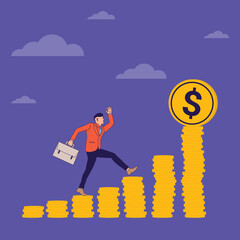 Businessman Running or Jumping Up on cryptocurrency Illustration
