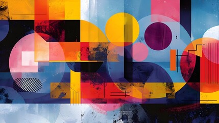 Vibrant Geometric Art A Dynamic Illustration of Abstract Shapes and Patterns for Gallery Opening Invitation