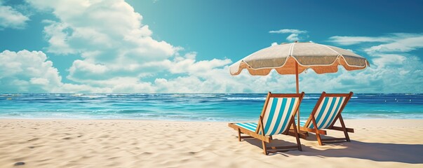 Landscape summer vacation holiday travel ocean sea beach background banner panorama - Wooden sun...