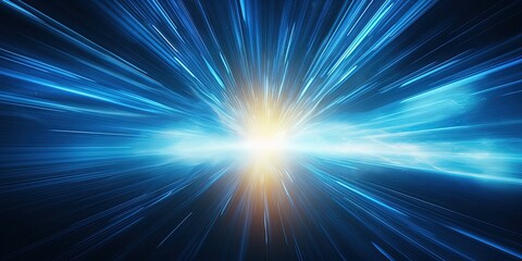 Fototapeta premium Light speed, hyperspace, space warp background, in blue.