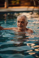 Senior Man Enjoying Water Aerobics,Active elder people, Adventure