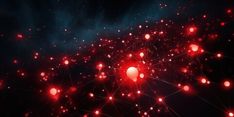 Vibrant digital artwork depicting a glowing red node within a complex network, illustrating data flow
