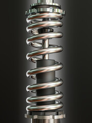 Futuristic chrome coil spring on dark background - 755494989