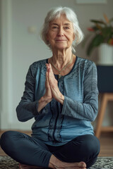 Elderly Woman Practicing Yoga peacefully.,Active elder people, Adventure