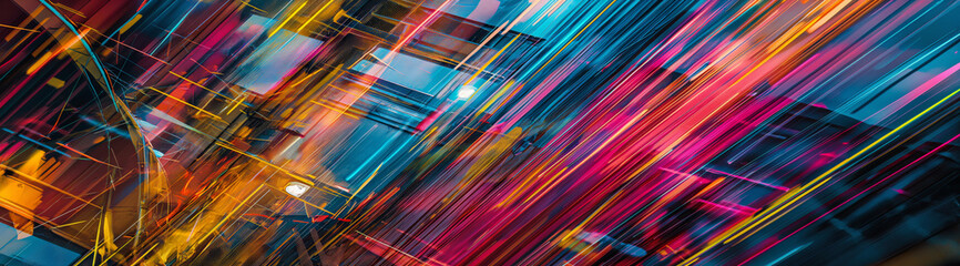 Chaotic beauty emerges from streaks of neon lights, painting the city's pulse in a wild, abstract rhythm