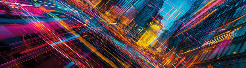 An electrifying dance of neon lights captures the frenetic pulse of the city at night