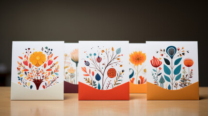 cards with nature illustrations on them