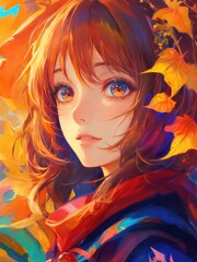Obraz na płótnie Canvas beautiful girl, portrait, colorful background, masterpiece, anime style