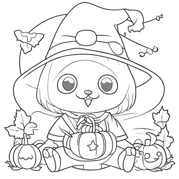 halloween coloring book for toddlers, vector illustration line art