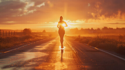 Woman jogging on the street in the morning - obrazy, fototapety, plakaty