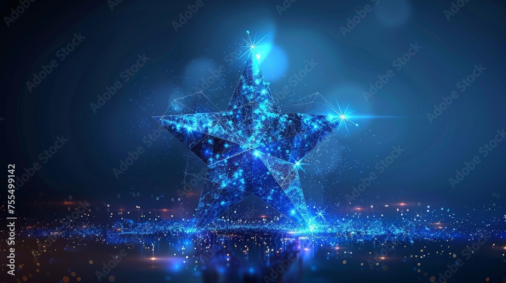 Aufkleber blue star abstract new year greeting card designed in low poly style. abstract geometric background.
