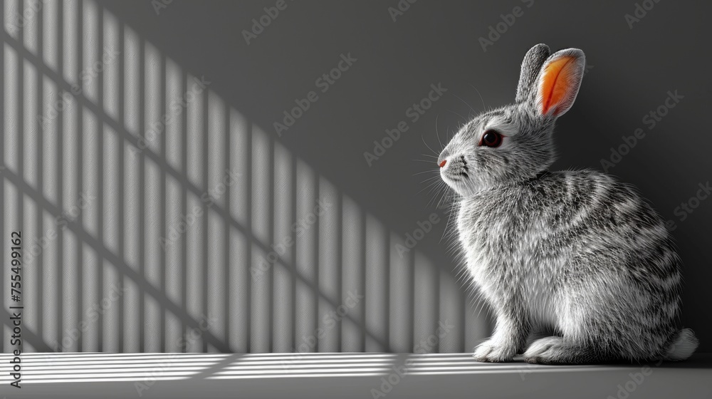 Poster a silhouette rabbit on a transparent background. easter bunny shadow. realistic rodent shadow - mode