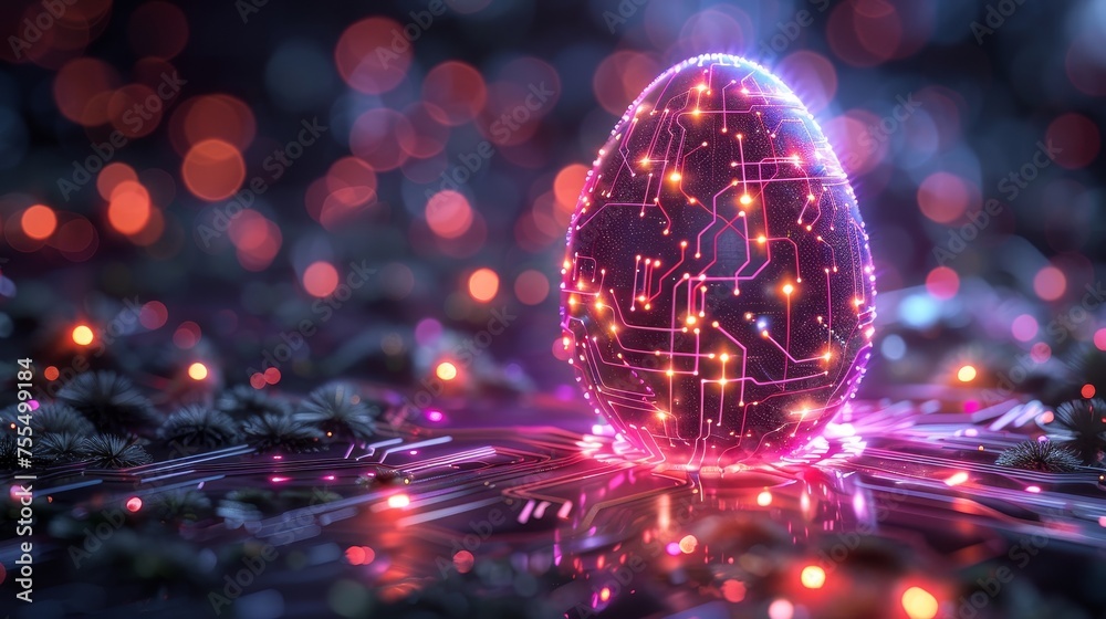 Aufkleber modern illustration of an easter banner with a circuit board pattern on an egg. this is a technologi