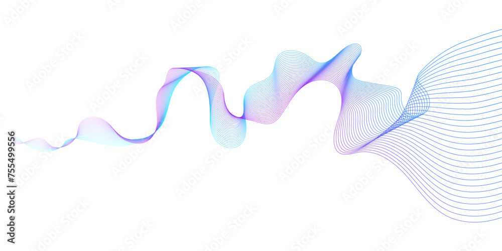 Poster abstract vector background, flowing blue and purple wavy lines pattern (guilloche curves) smooth gra
