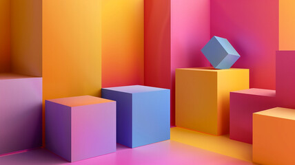 Fototapeta premium Abstract geometric square and cube shapes wallpaper design
