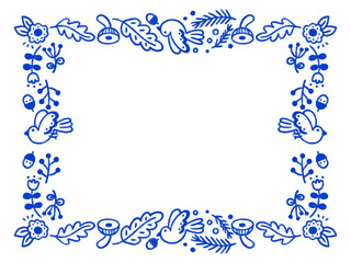 Floral and animal wood in the forest frame with blue mono tone.