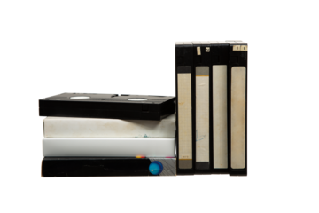 Pile of VHS video cassettes. Vintage media. Isolate on a white back.