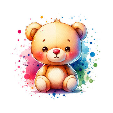 Cute watercolor teddy bear isolated on a transparent background