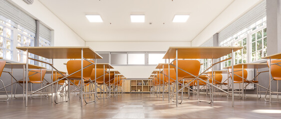 view of a primary school classroom interior from below. - 755499900