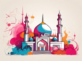 line art mosque color splash