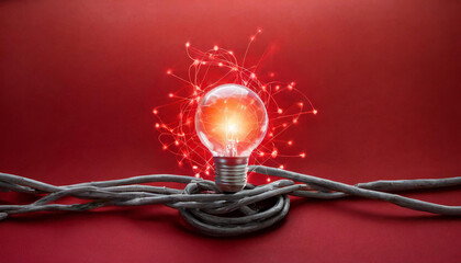 Light bulb with with pure energy and electricity. Power red ball.