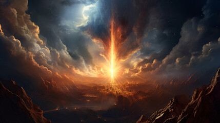 A celestial scene with a supernova explosion lighting